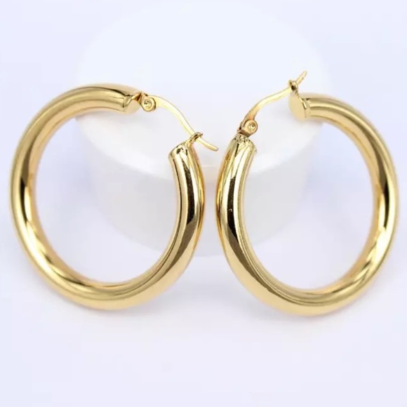 Jewelry - ¥NEW 18K YELLOW GOLD ROUND 1.2” Tube HOOP EARRINGS